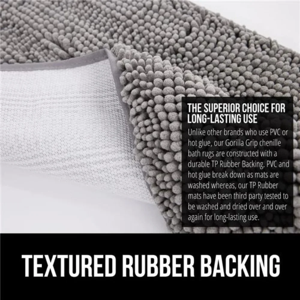 Gorilla Grip Bath Rug, Thick Soft Absorbent Chenille Rubber Backing Bathroom Rug